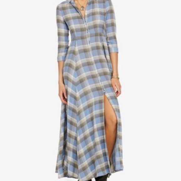 Denim & Supply Ralph Lauren Blue Plaid Maxi Dress 2/4 Sleeve - Size M